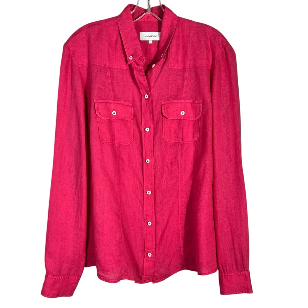Alain Figaret Hot Pink 100% Linen Button Down Long Sleeve Collared Shirt 42